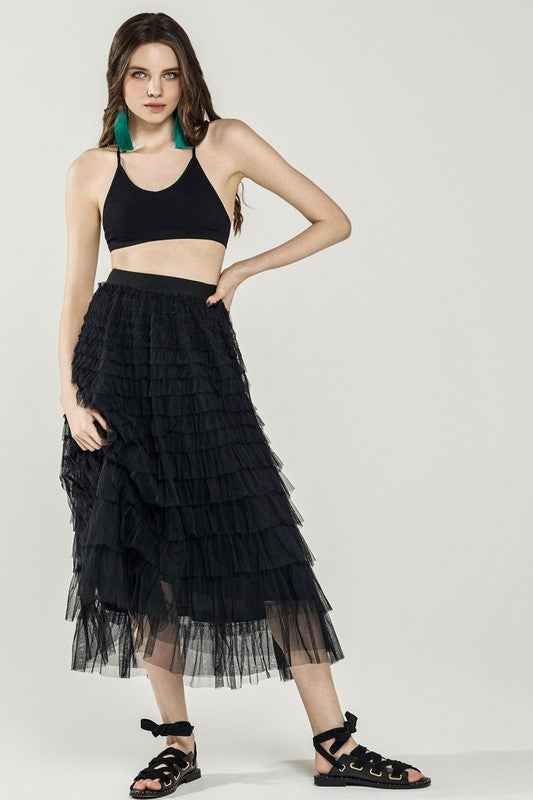 Plus A-Line Tiered Layered Tulle Mesh Maxi Skirt