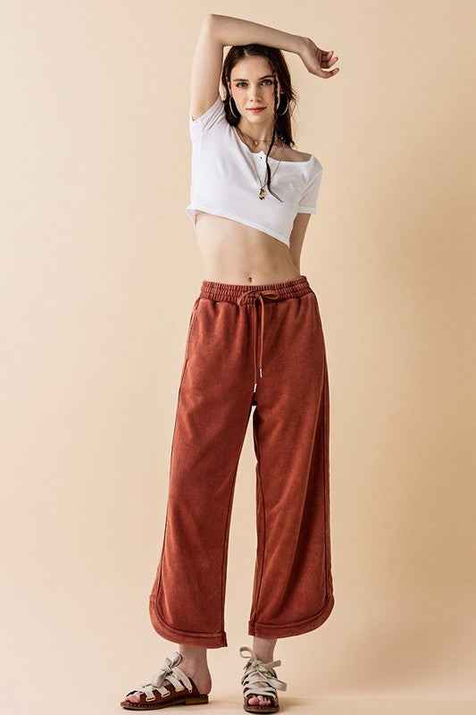 Dolphin Tail Wide Leg Mineral Washed Pants