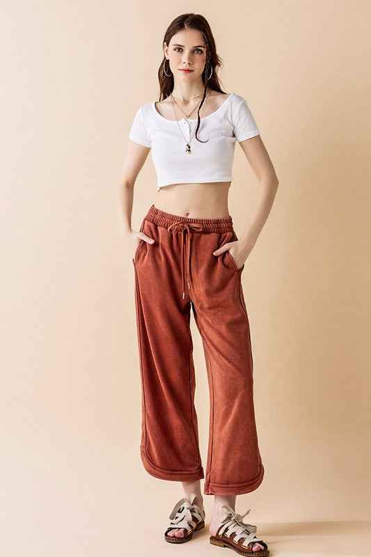 Dolphin Tail Wide Leg Mineral Washed Pants