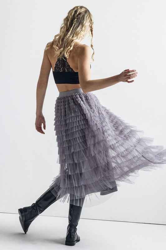 A-Line Tiered Layered Tulle Mesh Maxi Skirt