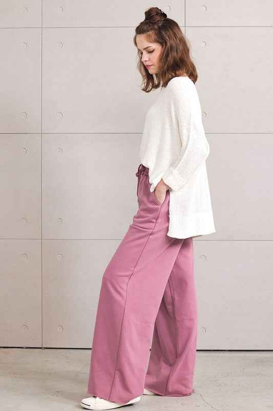 Plus Ruffle Wide Leg Fray Hem Sweatpants