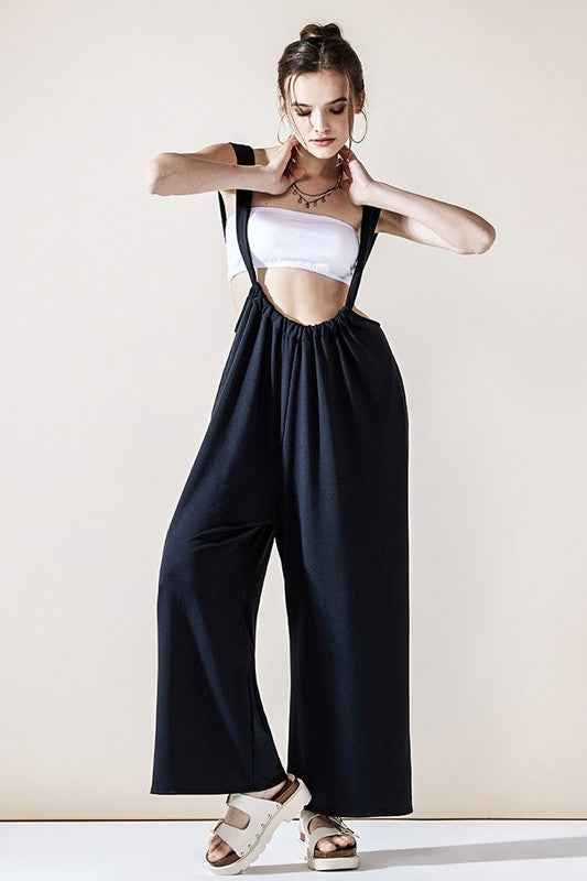 Adjustable Strap Wide leg Suspender Pants