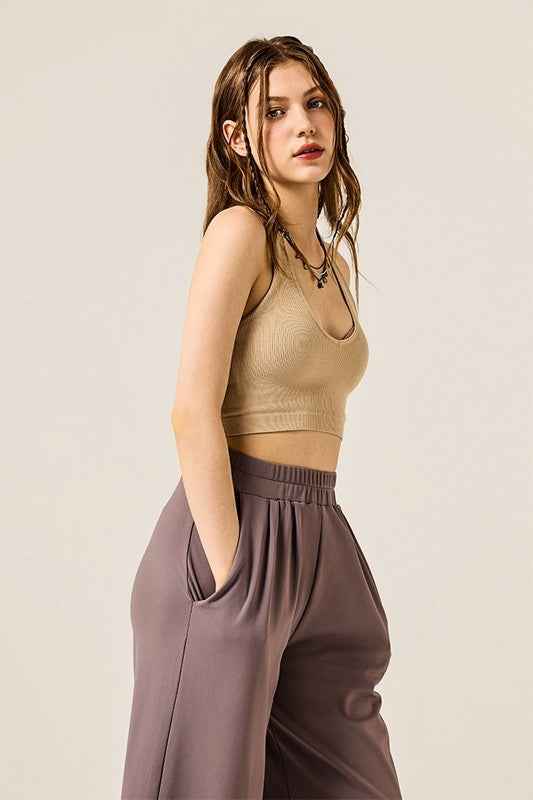 Stretch Yoga Knit Wide Leg Palazzo Pants