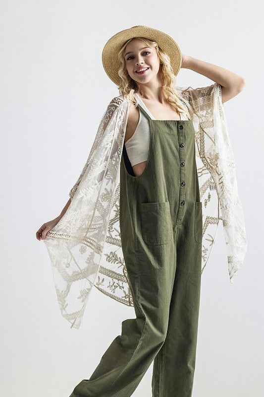 Embroidered Mesh Leaf Cocoon Cardigan