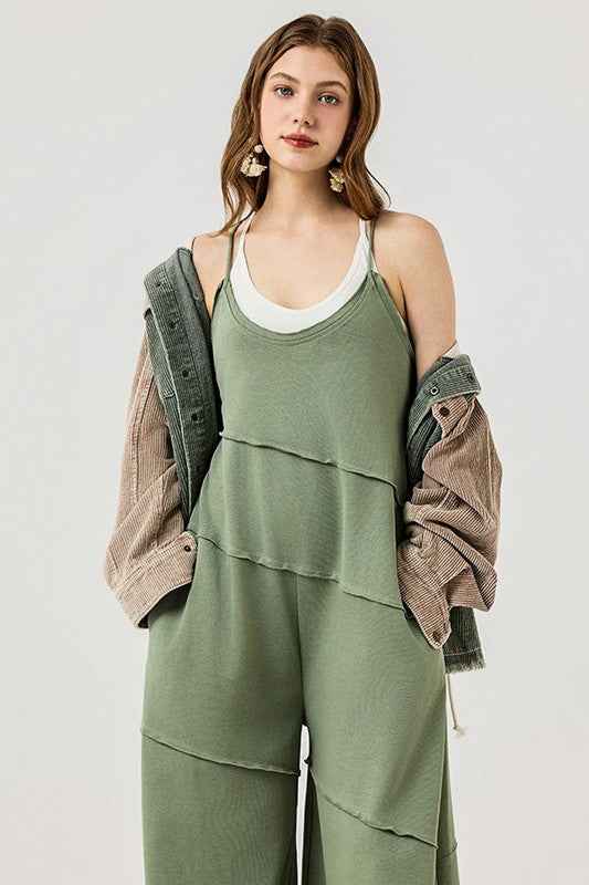 Keyhole back Wide Leg Raw Edge Jumpsuit