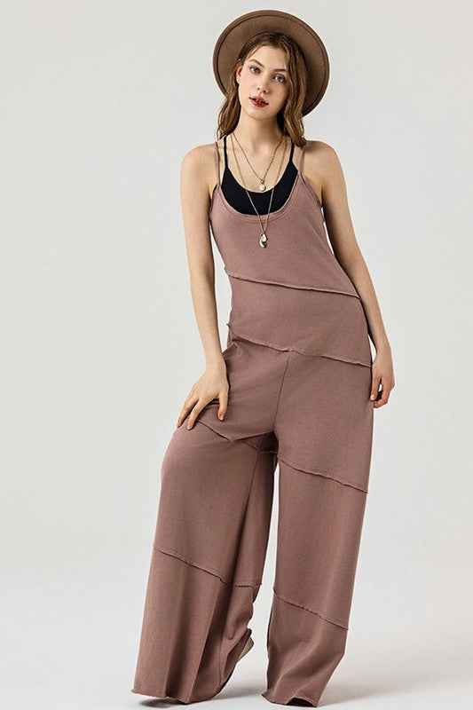 Keyhole back Wide Leg Raw Edge Jumpsuit