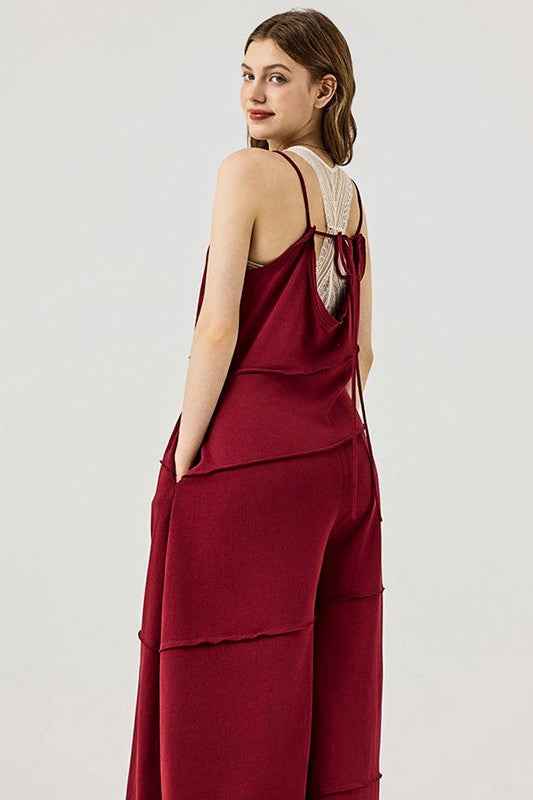 Keyhole back Wide Leg Raw Edge Jumpsuit