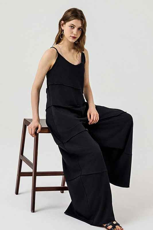 Plus Keyhole back Wide Leg Raw Edge Jumpsuit