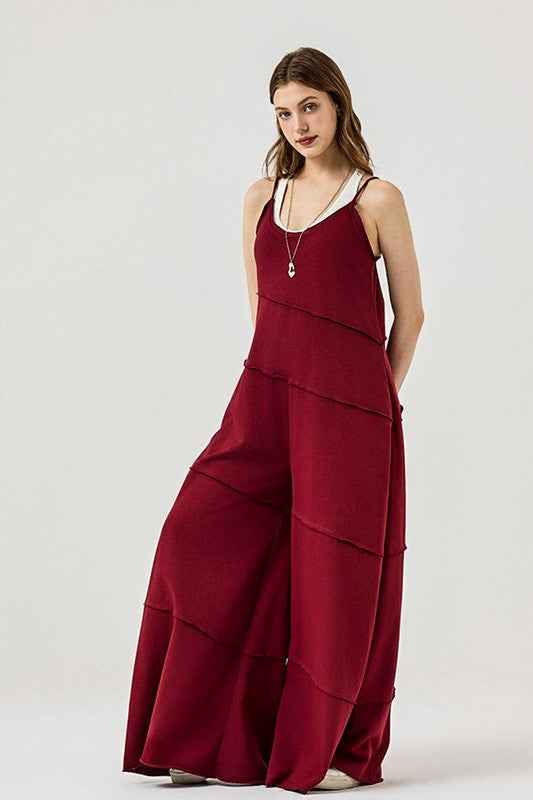 Plus Keyhole back Wide Leg Raw Edge Jumpsuit