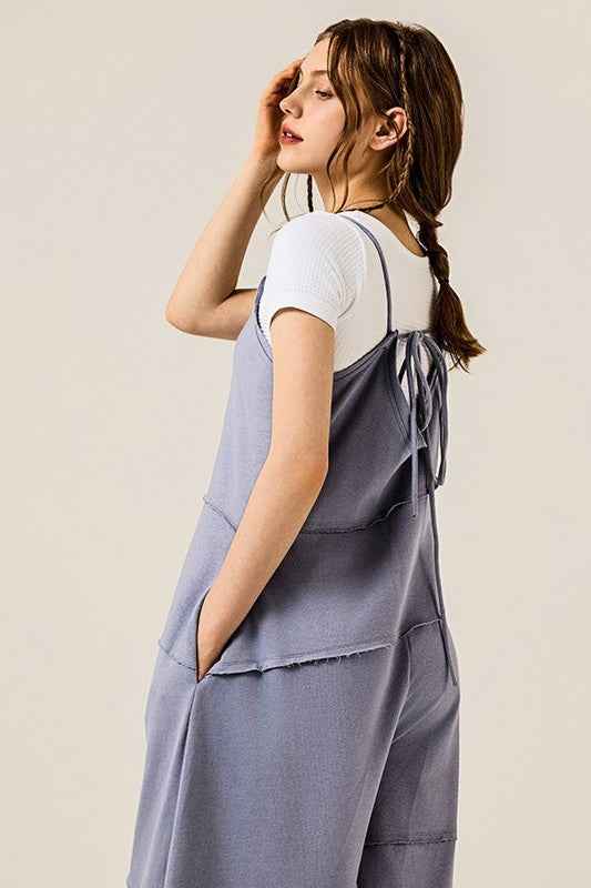 Plus Keyhole back Wide Leg Raw Edge Jumpsuit