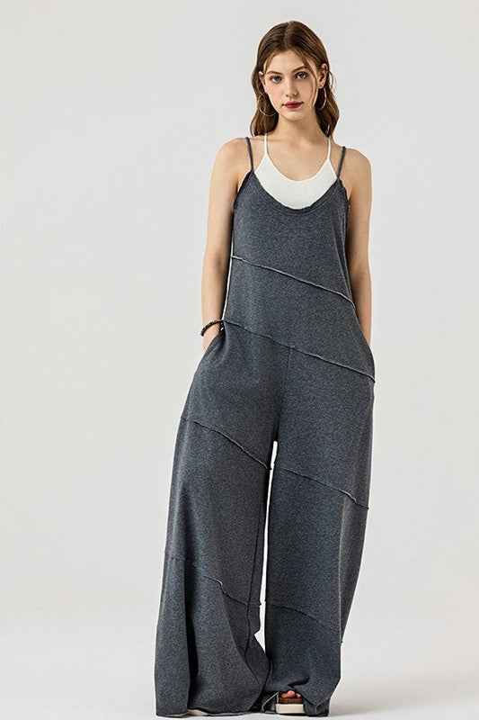 Plus Keyhole back Wide Leg Raw Edge Jumpsuit