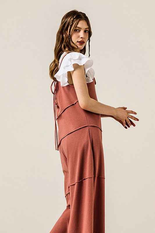 Plus Keyhole back Wide Leg Raw Edge Jumpsuit