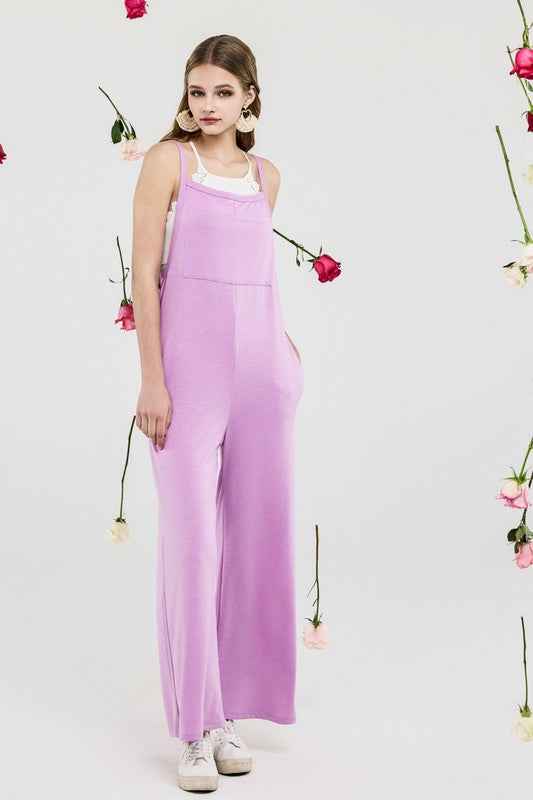 Plus Boho Terry Wide Leg Jumpsuits with Pocket