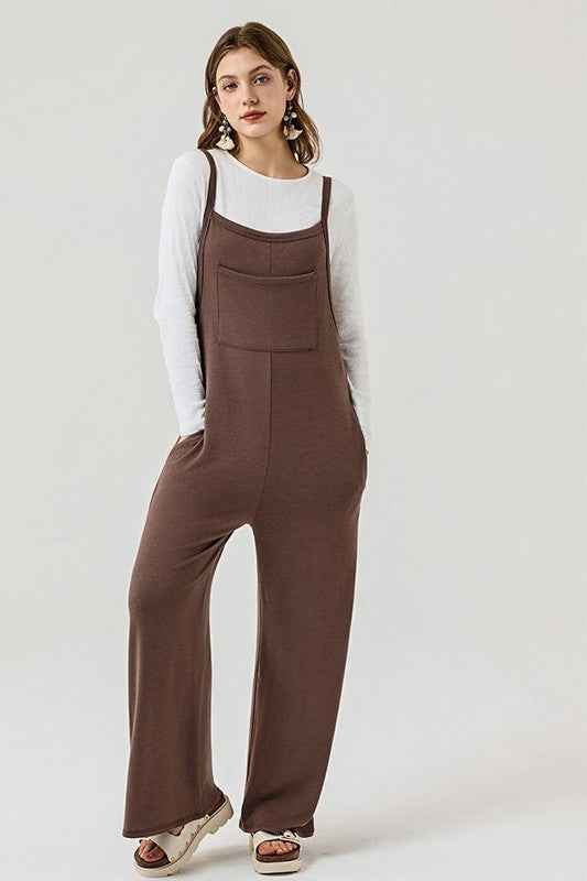 Boho Terry Wide Leg Jumpsuits with Pocket