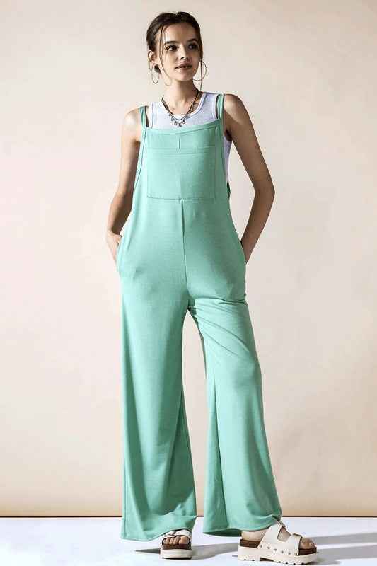 Boho Terry Wide Leg Jumpsuits with Pocket