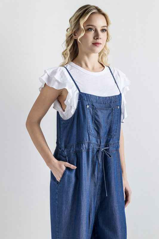 Plus Pocket Adjustable Straps Overall Jumpsuit