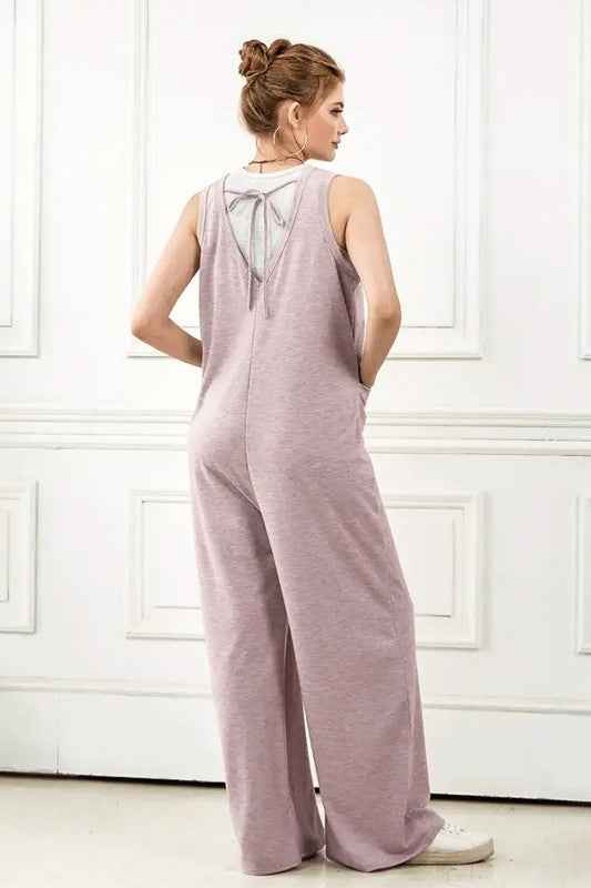 Oversized Patched Pocket V-Neck Jumpsuit