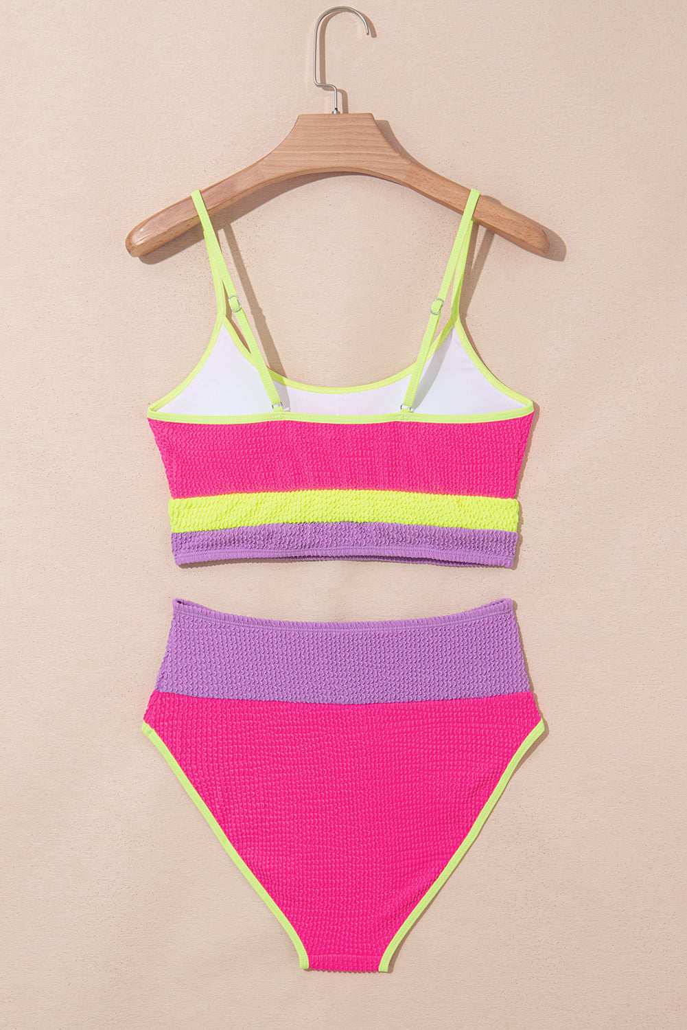 Rose Red Color Block High Waisted Sexy Bikini Set Dear-Lover Dropshipping