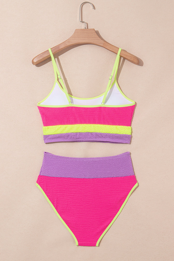 Rose Red Color Block High Waisted Sexy Bikini Set Dear-Lover Dropshipping