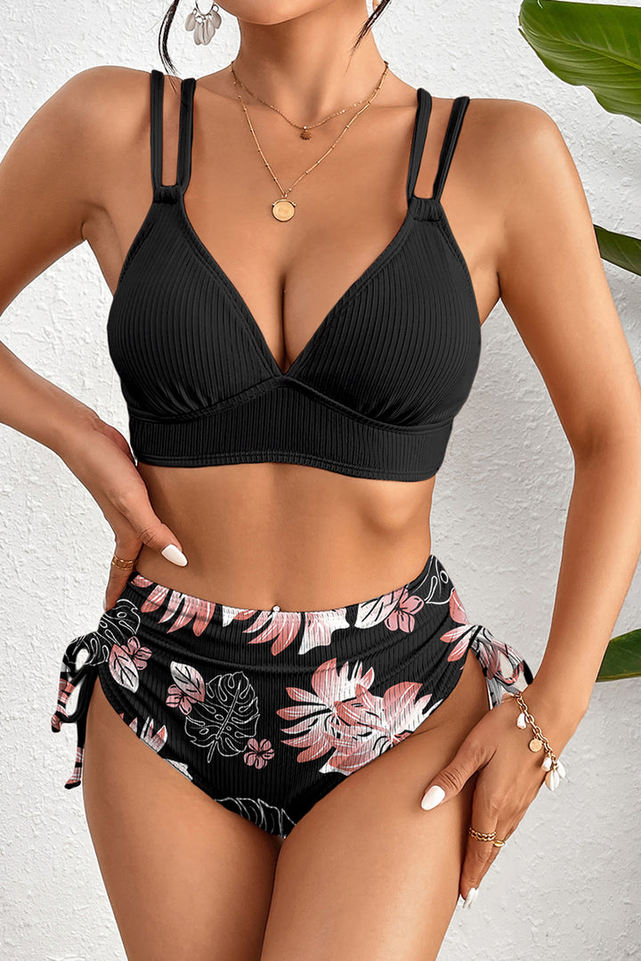 Black Ribbed Knit High Waist 2pcs Bikini Swimsuit Dear-Lover Dropshipping