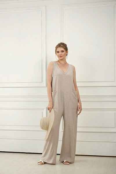 Plus Oversized Patched Pocket V-Neck Jumpsuit