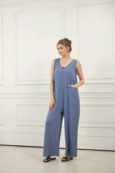 Plus Oversized Patched Pocket V-Neck Jumpsuit