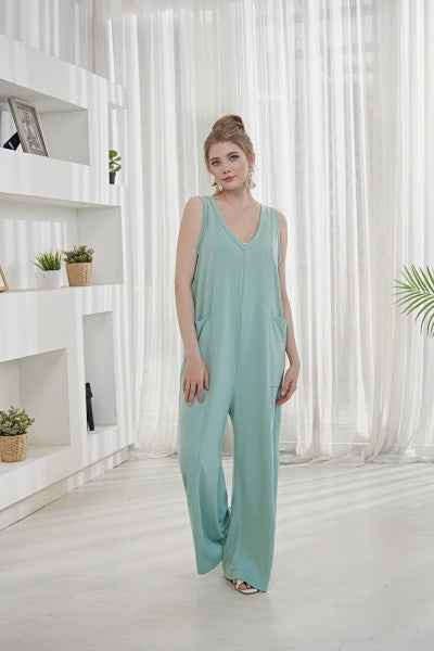 Plus Oversized Patched Pocket V-Neck Jumpsuit
