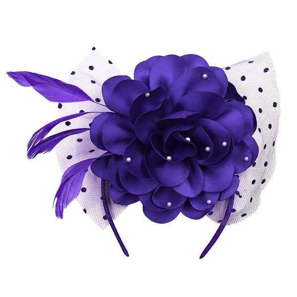 Polka Dot Mesh Silky Flower Feather Fascinator Hat