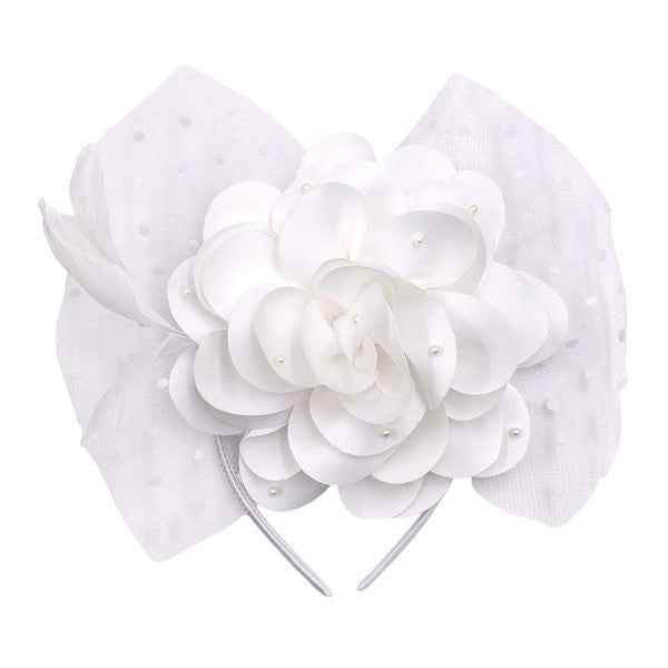 Polka Dot Mesh Silky Flower Feather Fascinator Hat