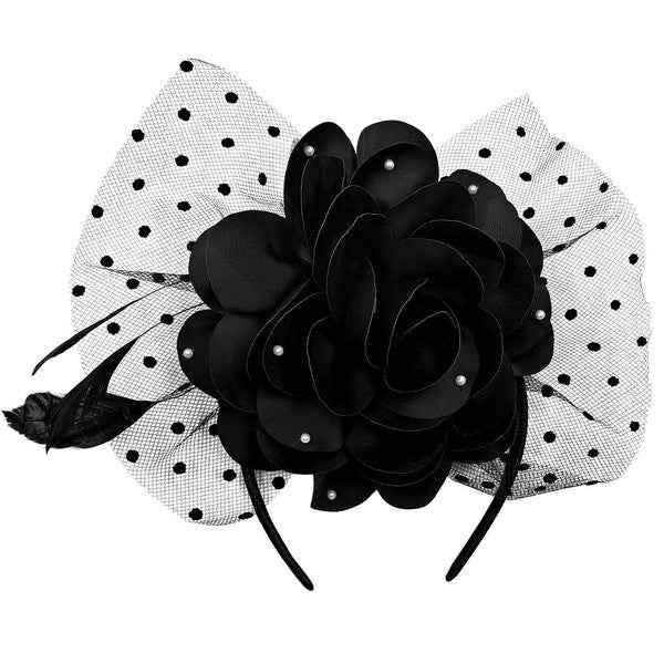 Polka Dot Mesh Silky Flower Feather Fascinator Hat