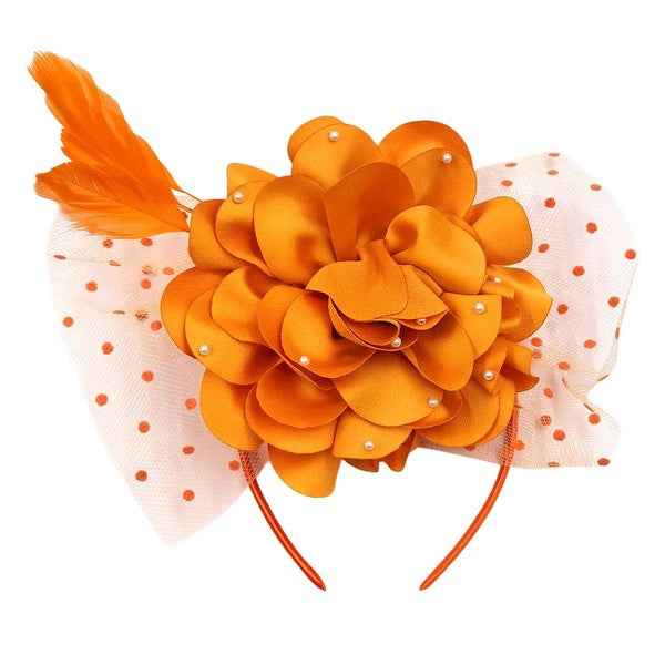 Polka Dot Mesh Silky Flower Feather Fascinator Hat