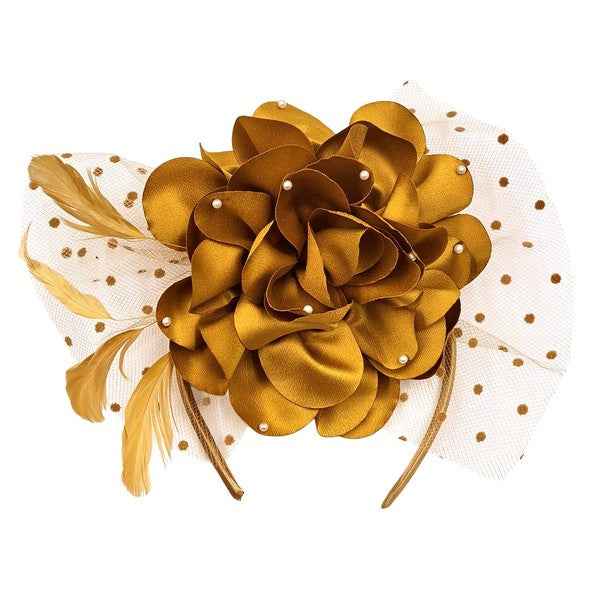 Polka Dot Mesh Silky Flower Feather Fascinator Hat