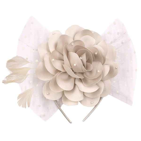 Polka Dot Mesh Silky Flower Feather Fascinator Hat