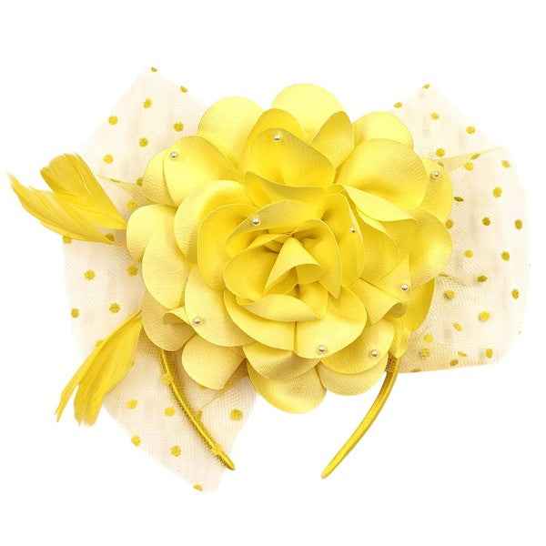 Polka Dot Mesh Silky Flower Feather Fascinator Hat