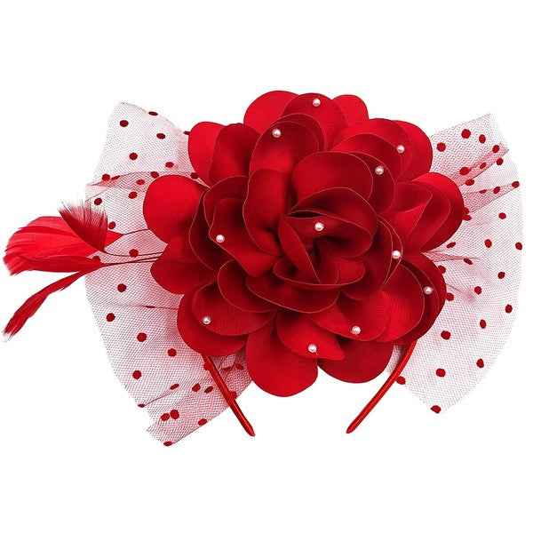Polka Dot Mesh Silky Flower Feather Fascinator Hat
