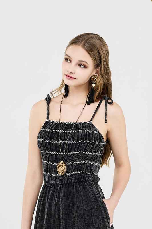 Plus Smocked Top Wide Leg Gauze Jumpsuits