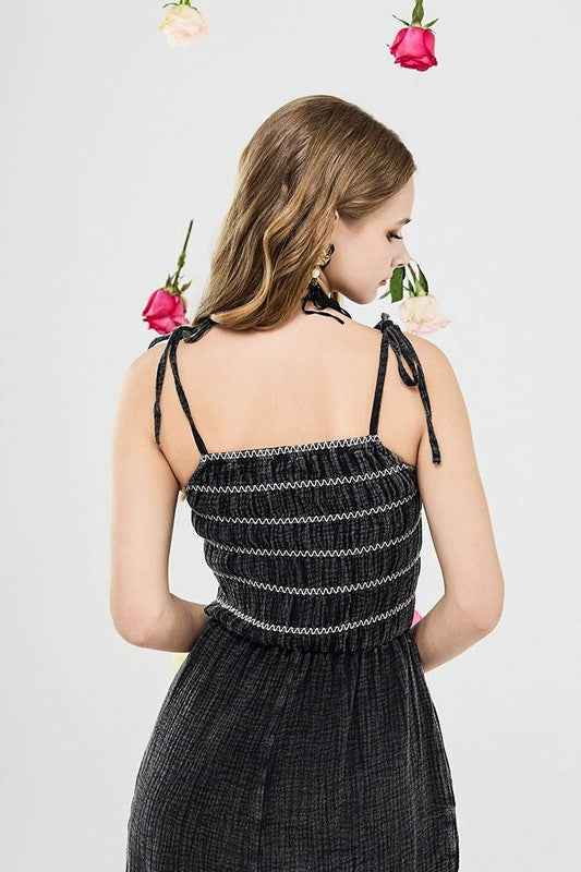 Plus Smocked Top Wide Leg Gauze Jumpsuits