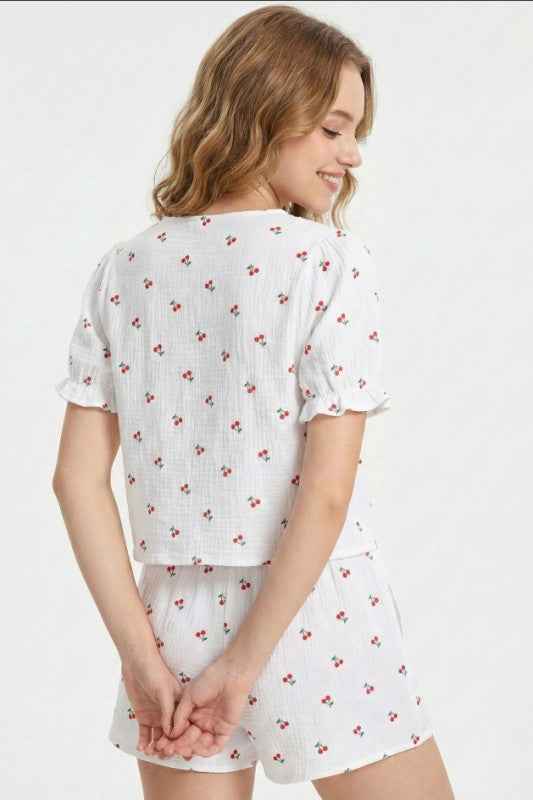 Cherry two piece shorts set