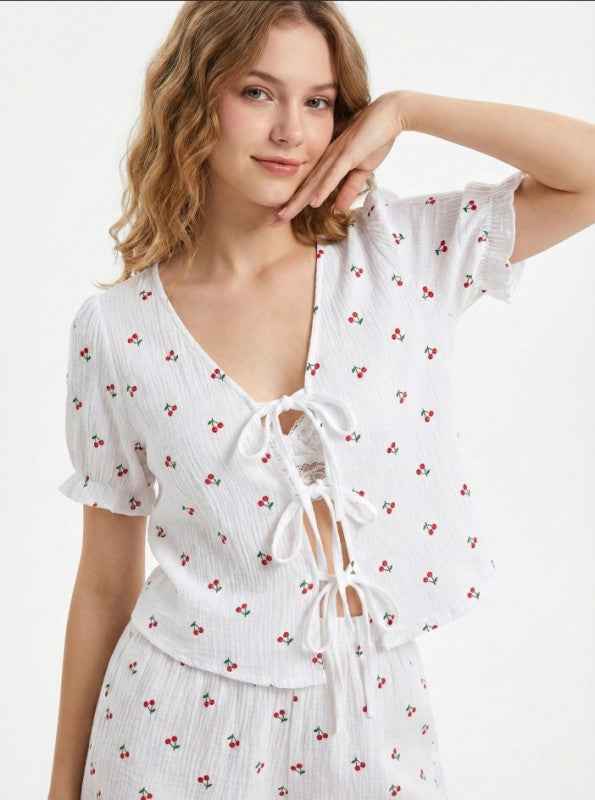 Cherry two piece shorts set