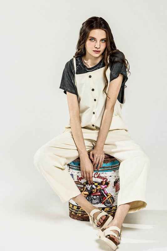 Plus Button Down Sleeveless Overall Jumpsuit