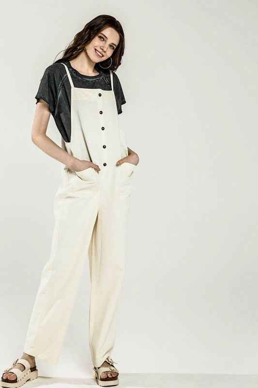 Plus Button Down Sleeveless Overall Jumpsuit