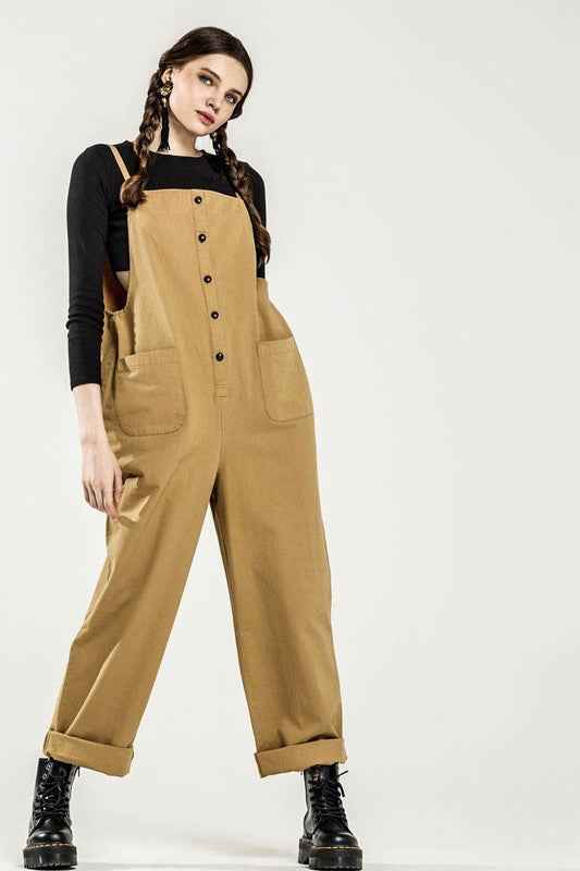 Plus Button Down Sleeveless Overall Jumpsuit