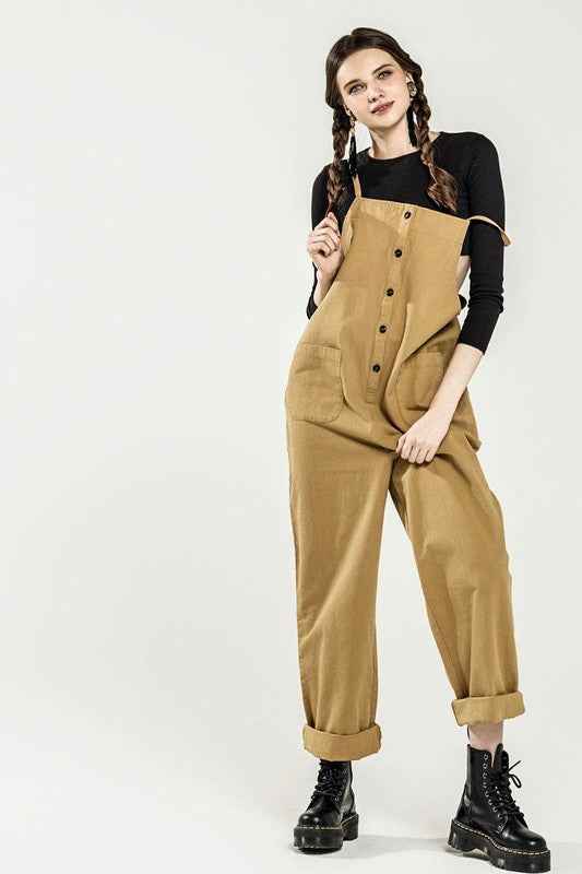 Plus Button Down Sleeveless Overall Jumpsuit
