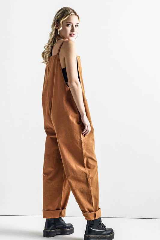 Plus Button Down Sleeveless Overall Jumpsuit