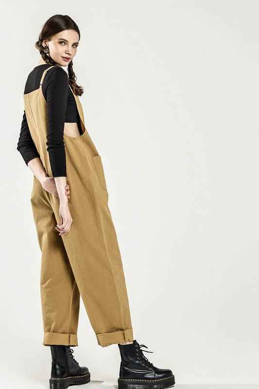 Plus Button Down Sleeveless Overall Jumpsuit