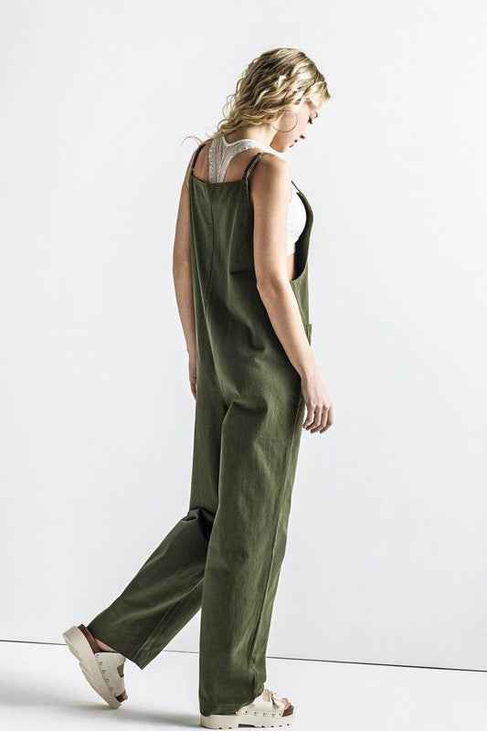Plus Button Down Sleeveless Overall Jumpsuit