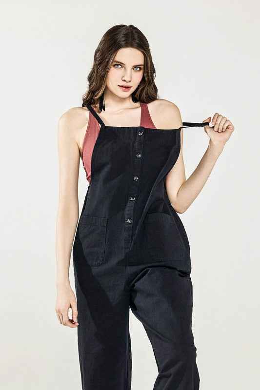 Plus Button Down Sleeveless Overall Jumpsuit