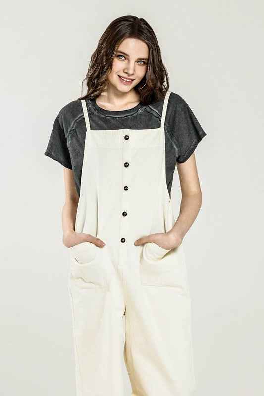 Plus Button Down Sleeveless Overall Jumpsuit