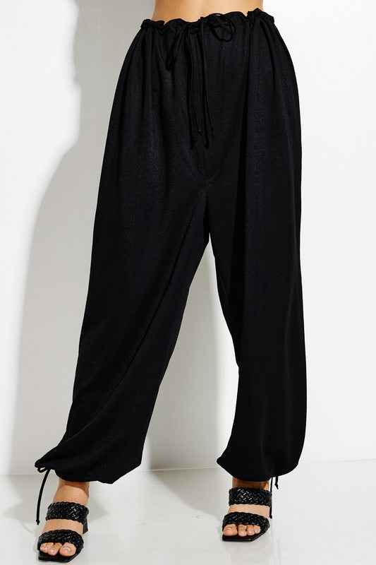 Parachute Pants with Elastic Waistline Drawstring
