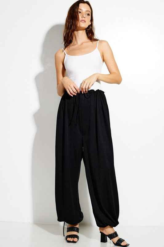 Parachute Pants with Elastic Waistline Drawstring